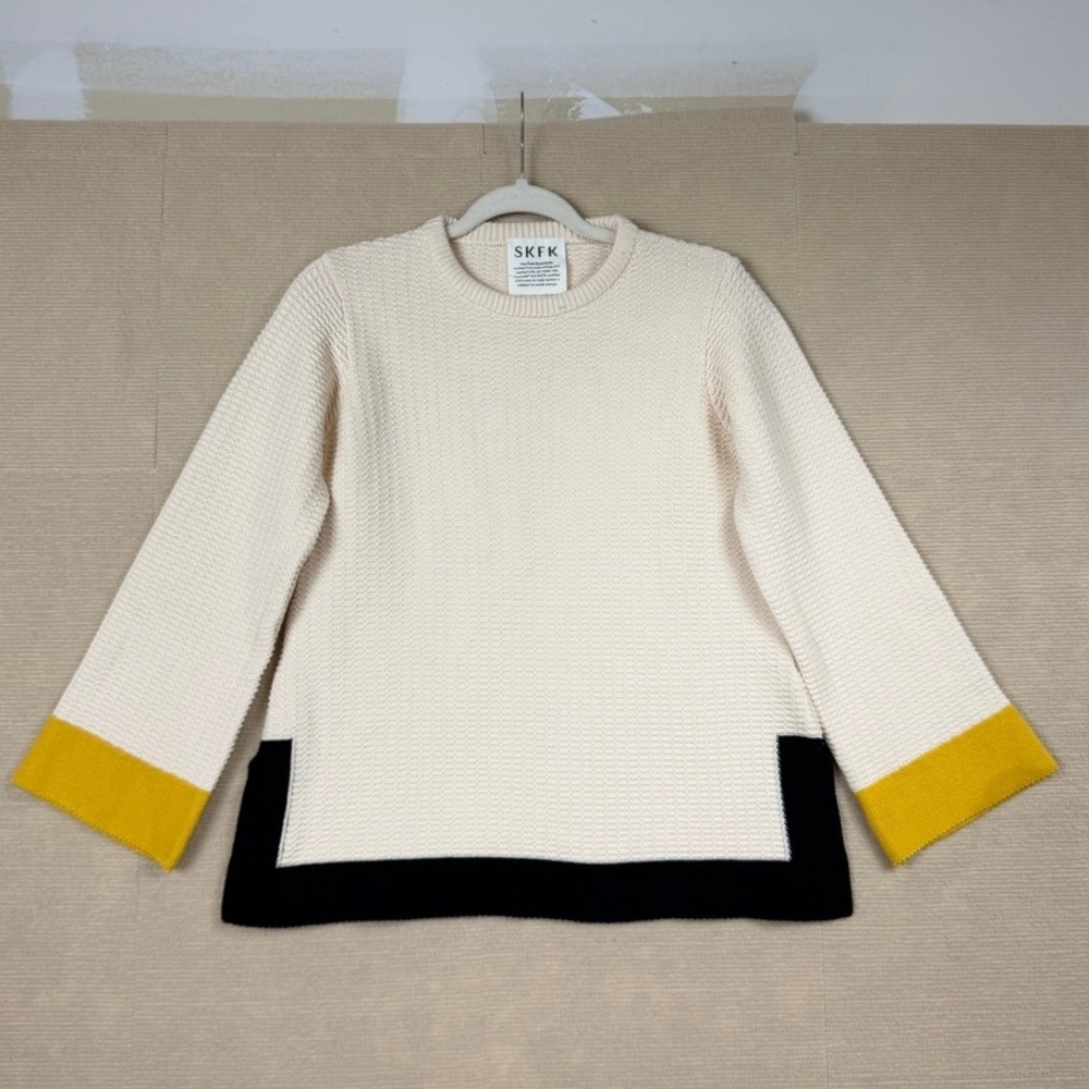 SKFK Lihuri-Gots Organic Cotton Colorblock Sweater Cream Yellow US 4 NWT
